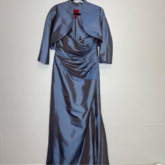 JS Collections 2pc Iridescent Ruched Taffeta Bolero + Gown 14 - Picture 1 of 7